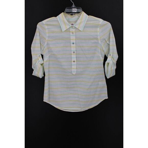 VINEYARD VINES ROLL CUFF HALF BUTTON FRONT BLOUSE WOMENS SIZE 4 MULTI COLOR - Picture 1 of 6